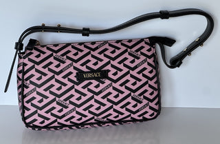 Versace Greca Coated Canvas Leather Pink/Black Shoulder Bag IT 1020801 NWT