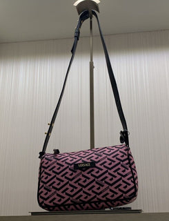 Versace Greca Coated Canvas Leather Pink/Black Shoulder Bag IT 1020801 NWT
