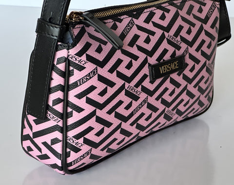 Versace Greca Coated Canvas Leather Pink/Black Shoulder Bag IT 1020801 NWT