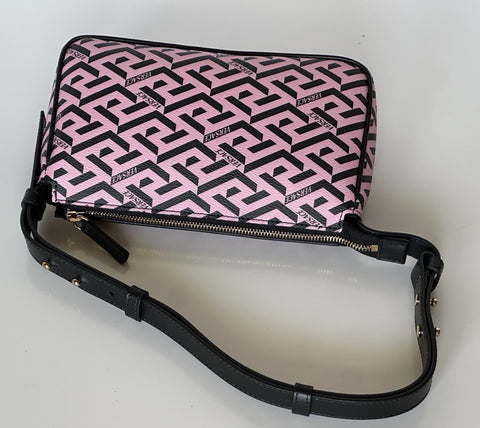 Versace Greca Coated Canvas Leather Pink/Black Shoulder Bag IT 1020801 NWT