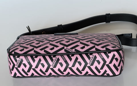 Versace Greca Coated Canvas Leather Pink/Black Shoulder Bag IT 1020801 NWT