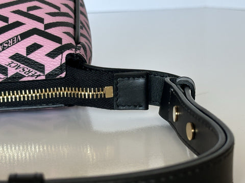 Versace Greca Coated Canvas Leather Pink/Black Shoulder Bag IT 1020801 NWT
