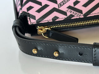 Versace Greca Coated Canvas Leather Pink/Black Shoulder Bag IT 1020801 NWT