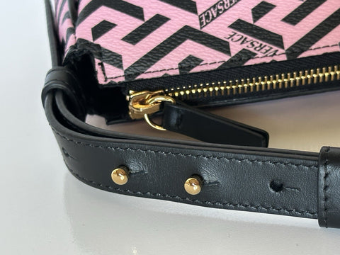 Versace Greca Coated Canvas Leather Pink/Black Shoulder Bag IT 1020801 NWT