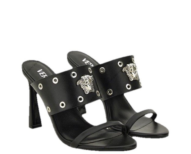 Versace Medusa Head Calf Leather Black Sandals 7 US (37 Euro) 1009427 NIB $1050