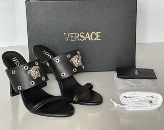 Versace Medusa Head Calf Leather Black Sandals 7 US (37 Euro) 1009427 NIB $1050