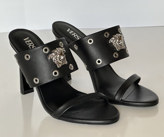 Versace Medusa Head Calf Leather Black Sandals 7 US (37 Euro) 1009427 NIB $1050