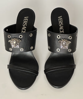 Versace Medusa Head Calf Leather Black Sandals 7 US (37 Euro) 1009427 NIB $1050