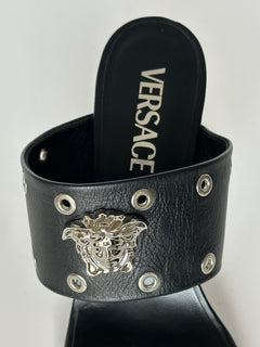 Versace Medusa Head Calf Leather Black Sandals 7 US (37 Euro) 1009427 NIB $1050