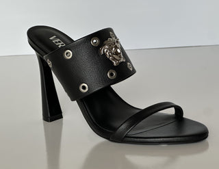 Versace Medusa Head Calf Leather Black Sandals 7 US (37 Euro) 1009427 NIB $1050