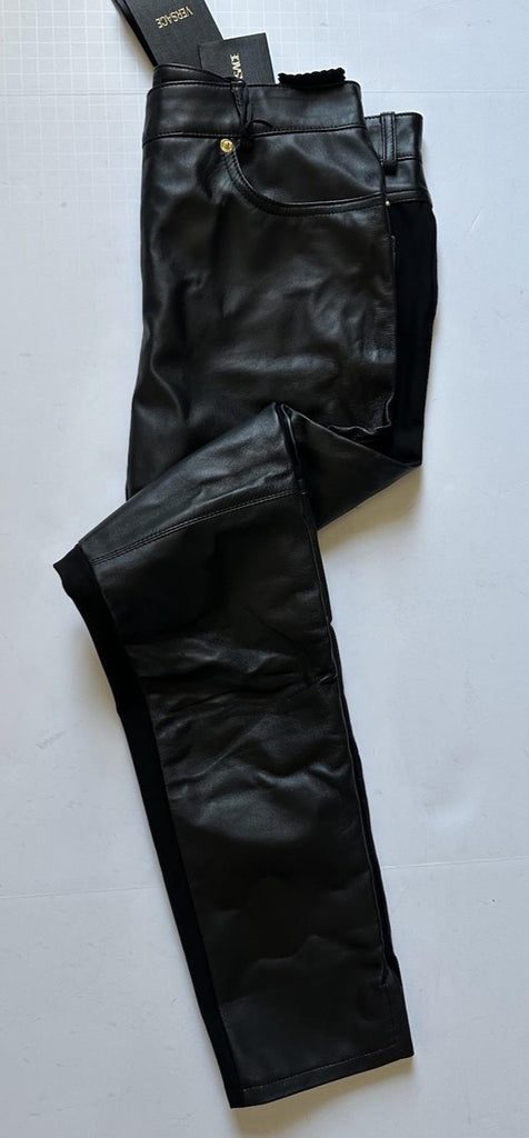 Versace Women's Black Leather/Fabric Pants 6 US (40 Euro) 1014419 NWT $2100