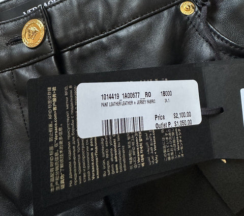 Versace Women's Black Leather/Fabric Pants 6 US (40 Euro) 1014419 NWT $2100
