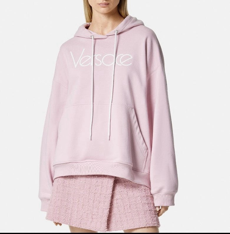 Versace Embroidered Pink Sweatshirt with Hoodie 12 US (46 Eu) 1014290 NWT $1050