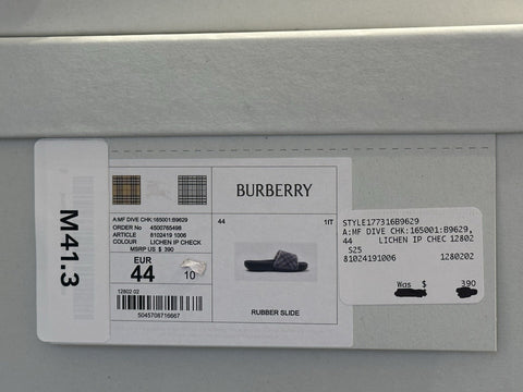 Burberry Dive Lichen IP Check Slide Sandals 11 US (44 Euro) 8102419 IT NIB $390