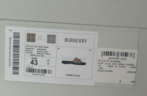 Burberry Dive Sand IP Check Slide Sandals 10 US (43 Euro) 8102133 IT NIB $390