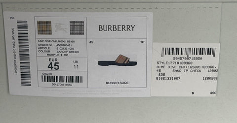 Burberry Dive Sand IP Check Slide Sandals 12 US (45 Euro) 8102133 IT NIB $390