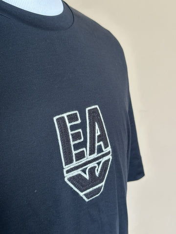 Emporio Armani Blue Short Sleeve Embroidered T-Shirt Medium 7V1TH1 NWT $145