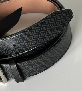 NWT $590 Fendi FF Logo Calf Leather Black/Grey Belt 110/44 Italy 7C0434