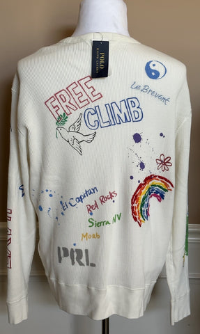 Polo Ralph Lauren Men’s Peace/Love Embroidered White Sweater Large NWT $198