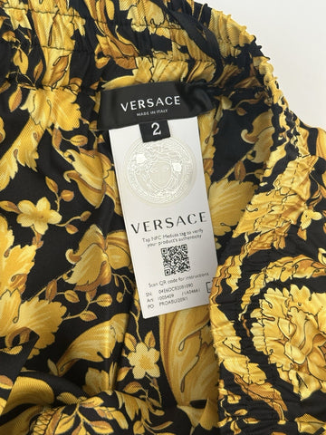 Versace Baroque Print Silk Pajama Pants Black/Gold 2 US 1005409 NWT $1325