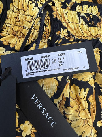 Versace Baroque Print Silk Pajama Pants Black/Gold 2 US 1005409 NWT $1325
