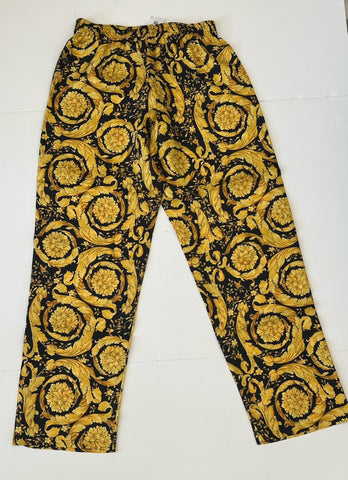 Versace Baroque Print Silk Pajama Pants Black/Gold 2 US 1005409 NWT $1325