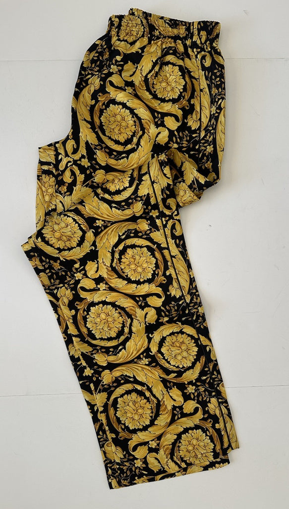 Versace Baroque Print Silk Pajama Pants Black/Gold 3 US 1005409 NWT $1325