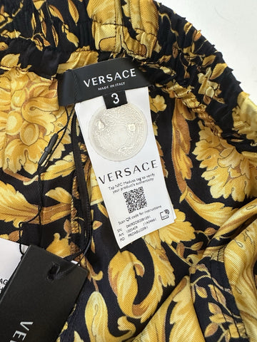 Versace Baroque Print Silk Pajama Pants Black/Gold 3 US 1005409 NWT $1325