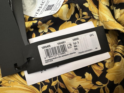 Versace Baroque Print Silk Pajama Pants Black/Gold 3 US 1005409 NWT $1325