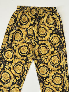 Versace Baroque Print Silk Pajama Pants Black/Gold 3 US 1005409 NWT $1325