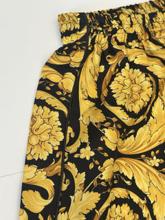 Versace Baroque Print Silk Pajama Pants Black/Gold 4 US 1005409 NWT $1325