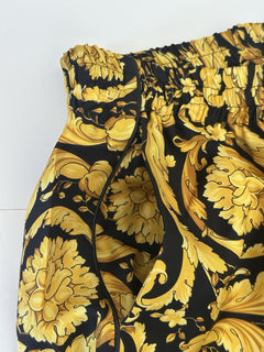 Versace Baroque Print Silk Pajama Pants Black/Gold 4 US 1005409 NWT $1325