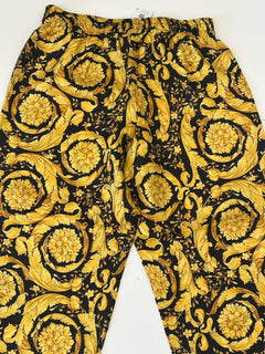 Versace Baroque Print Silk Pajama Pants Black/Gold 4 US 1005409 NWT $1325