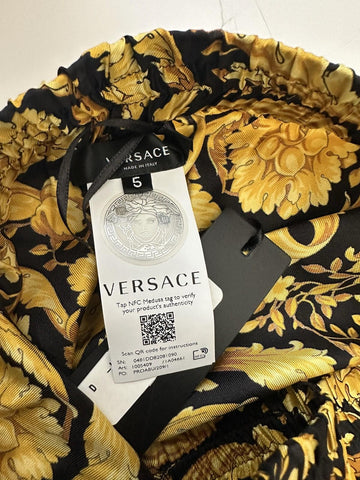 Versace Baroque Print Silk Pajama Pants Black/Gold 5 US 1005409 NWT $1325