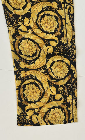 Versace Baroque Print Silk Pajama Pants Black/Gold 5 US 1005409 NWT $1325
