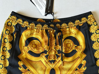 Versace Heritage Print Logo Womens Black/Gold Shorts 6 US (40) 1014394 NWT $1000
