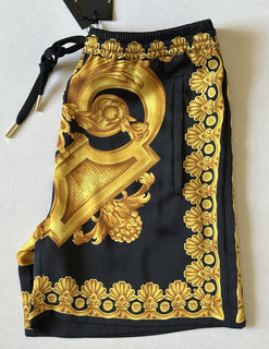 Versace Heritage Print Logo Womens Black/Gold Shorts 6 US (40) 1014394 NWT $1000
