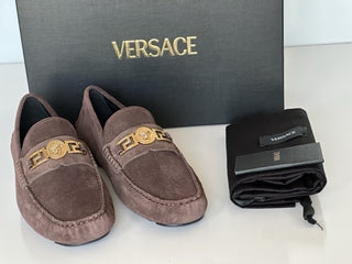 VERSACE Gold Medusa Men's Brown Suede Driver Shoes 9 US (42 Euro) 1009707 NIB