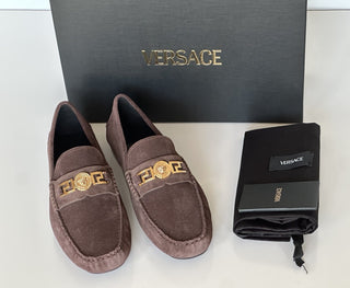 VERSACE Gold Medusa Men's Brown Suede Driver Shoes 9 US (42 Euro) 1009707 NIB
