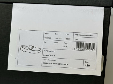 VERSACE Gold Medusa Men's Brown Suede Driver Shoes 9 US (42 Euro) 1009707 NIB