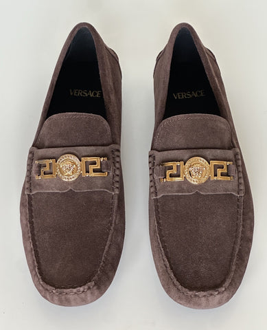 VERSACE Gold Medusa Men's Brown Suede Driver Shoes 9 US (42 Euro) 1009707 NIB