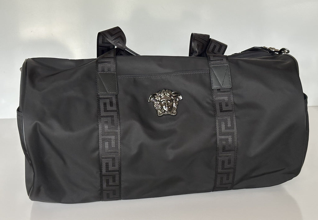Versace Medusa Head & Greca Key Nylon Large Black Duffle Bag Italy 1015571 NWT