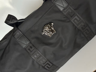 Versace Medusa Head & Greca Key Nylon Large Black Duffle Bag Italy 1015571 NWT
