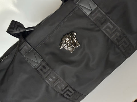 Versace Medusa Head & Greca Key Nylon Large Black Duffle Bag Italy 1015571 NWT