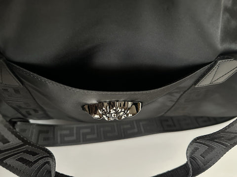 Versace Medusa Head & Greca Key Nylon Large Black Duffle Bag Italy 1015571 NWT