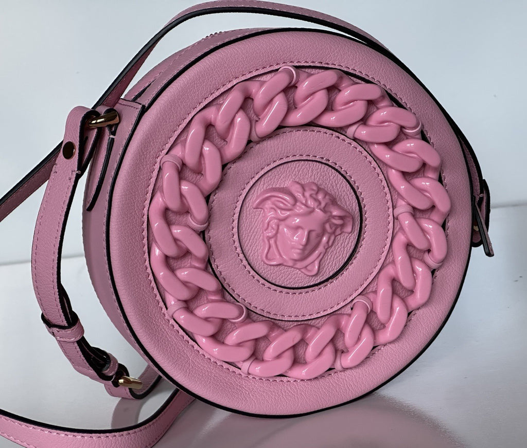 Versace Medusa Head Calf Leather Round Pink Crossbody Bag 1021602 IT NWT $1500