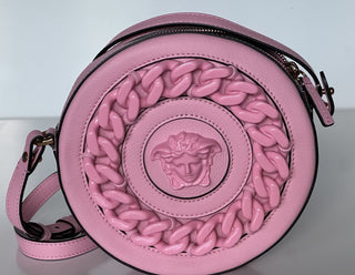 Versace Medusa Head Calf Leather Round Pink Crossbody Bag 1021602 IT NWT $1500