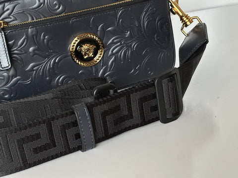 Versace Medusa Head Embossing Calf Leather Blue Crossbody Bag 1005464 IT NWT