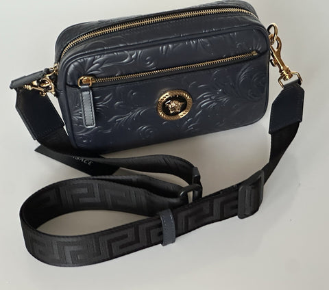 Versace Medusa Head Embossing Calf Leather Blue Crossbody Bag 1005464 IT NWT