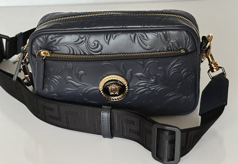 Versace Medusa Head Embossing Calf Leather Blue Crossbody Bag 1005464 IT NWT